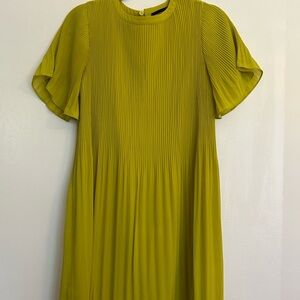 Article Pleated Midi Dress in Chartreuse Green